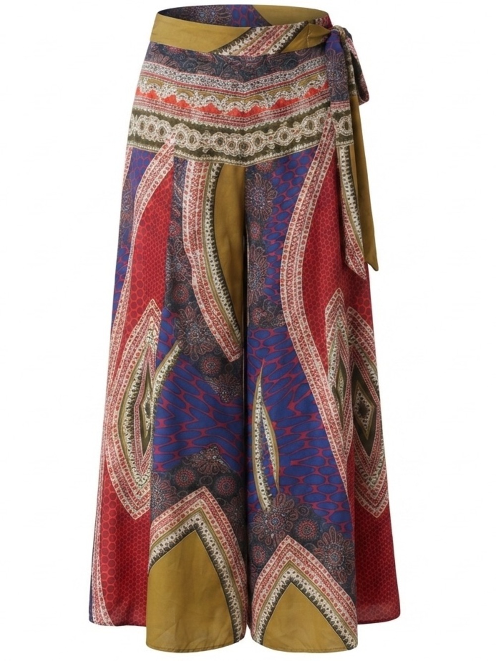NWT WIDE LEG PRINTED PALAZZO HIGH WAIST PANTS SIZE L GREEN OLIVE RED NAVY ORANGE